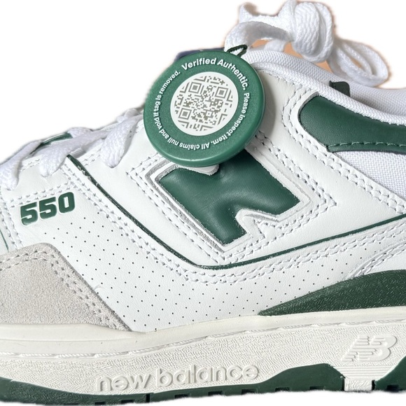 New Balance Men's 550 White and Dark Green Sneakers - Picture 2 of 5